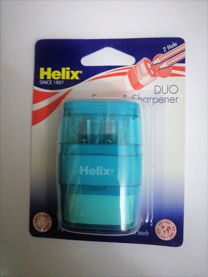 Helix Balance Duo Two Hole Pencil Sharpener and Eraser (Assorted Colours)