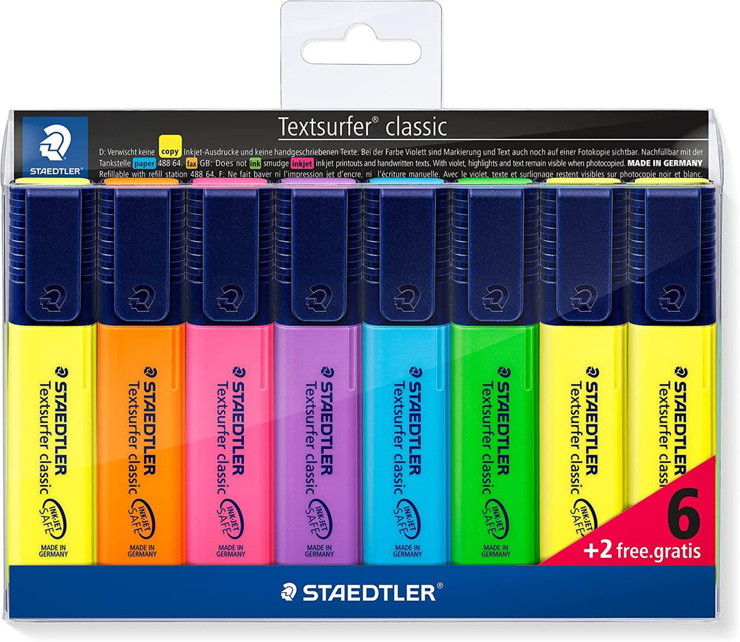 Staedtler Textsurfer Highlighter Bonus Pack, Assorted Colours 6 Pack +2