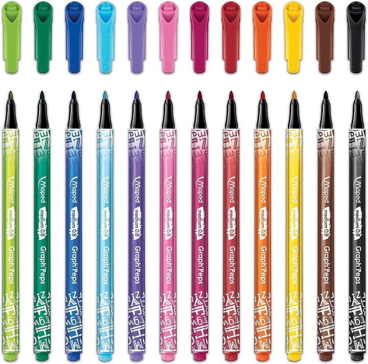 Maped Graph'peps Fineliner Pens Medium Tip 12 Pack