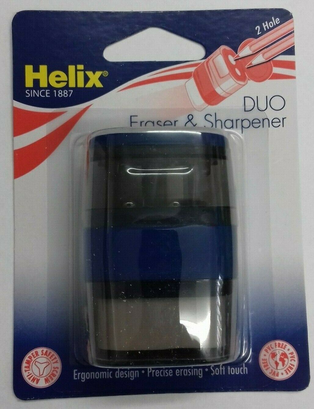 Helix Balance Duo Two Hole Pencil Sharpener and Eraser (Assorted Colours)