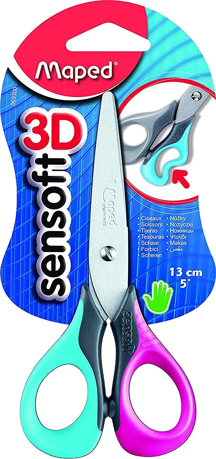 Maped Sensoft 3D Left Handed Scissors 13 cm Flexible Handles Reversed Blades Tip