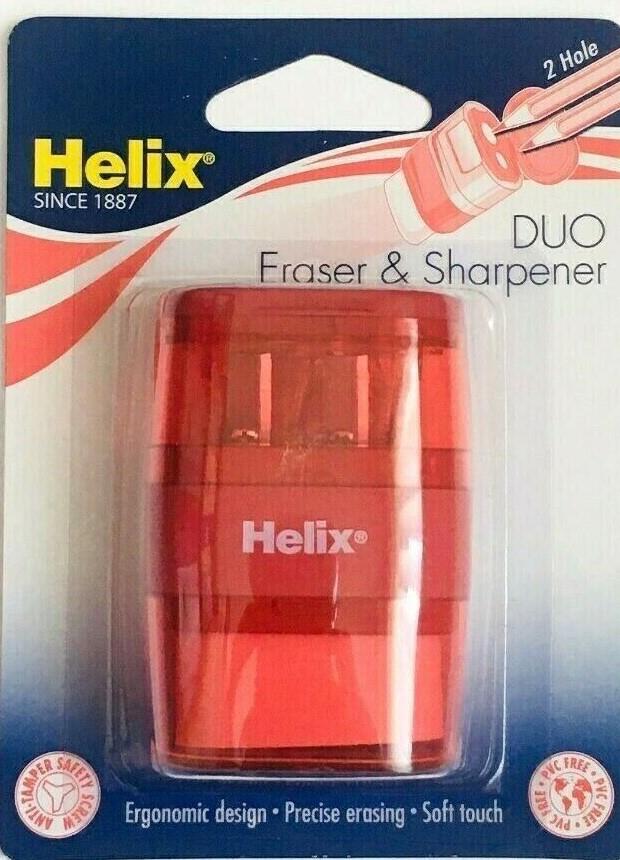 Helix Balance Duo Two Hole Pencil Sharpener and Eraser (Assorted Colours)