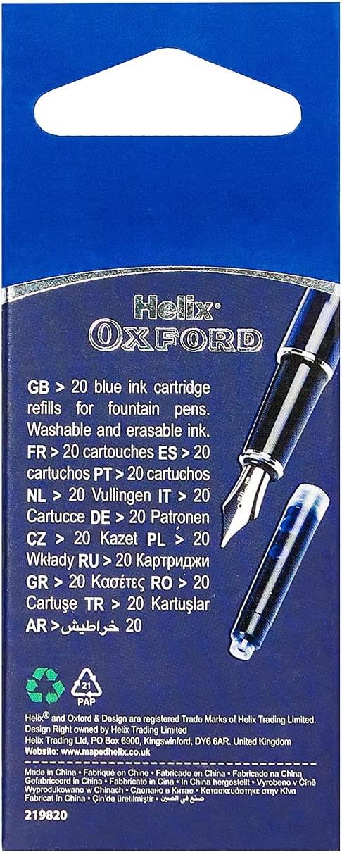 Helix Oxford Universal Blue Erasable & Black Refill Ink Cartridges Fountain Pen