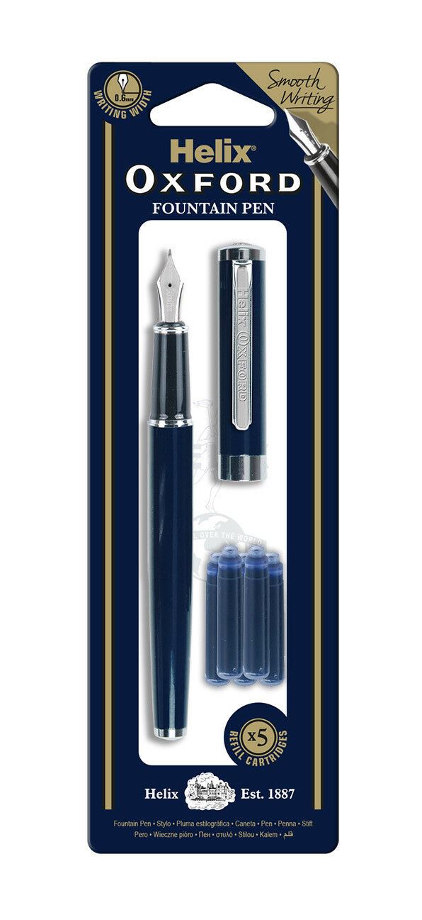 Helix Oxford Universal Blue Erasable & Black Refill Ink Cartridges Fountain Pen