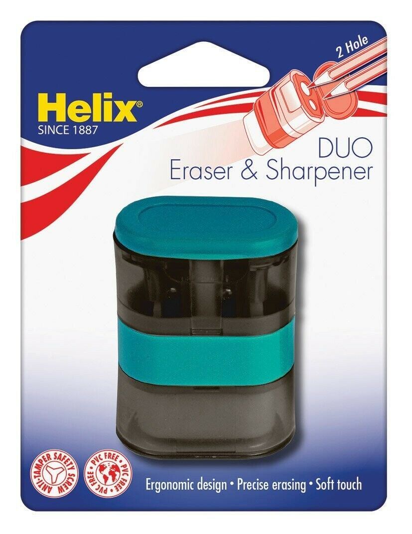 Helix Balance Duo Two Hole Pencil Sharpener and Eraser (Assorted Colours)