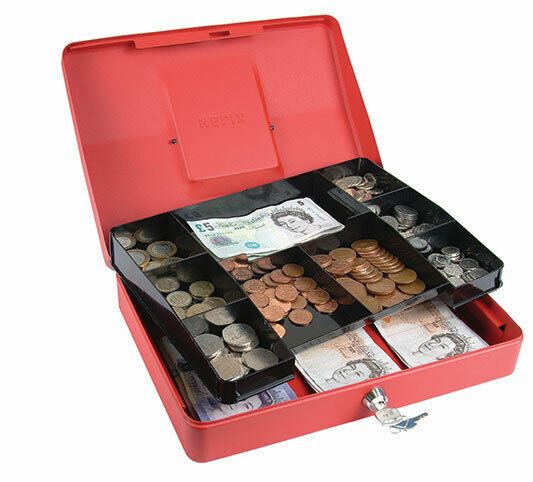 Cash Box Money Bank Steel Tin Security Safe Cash Key Lockable